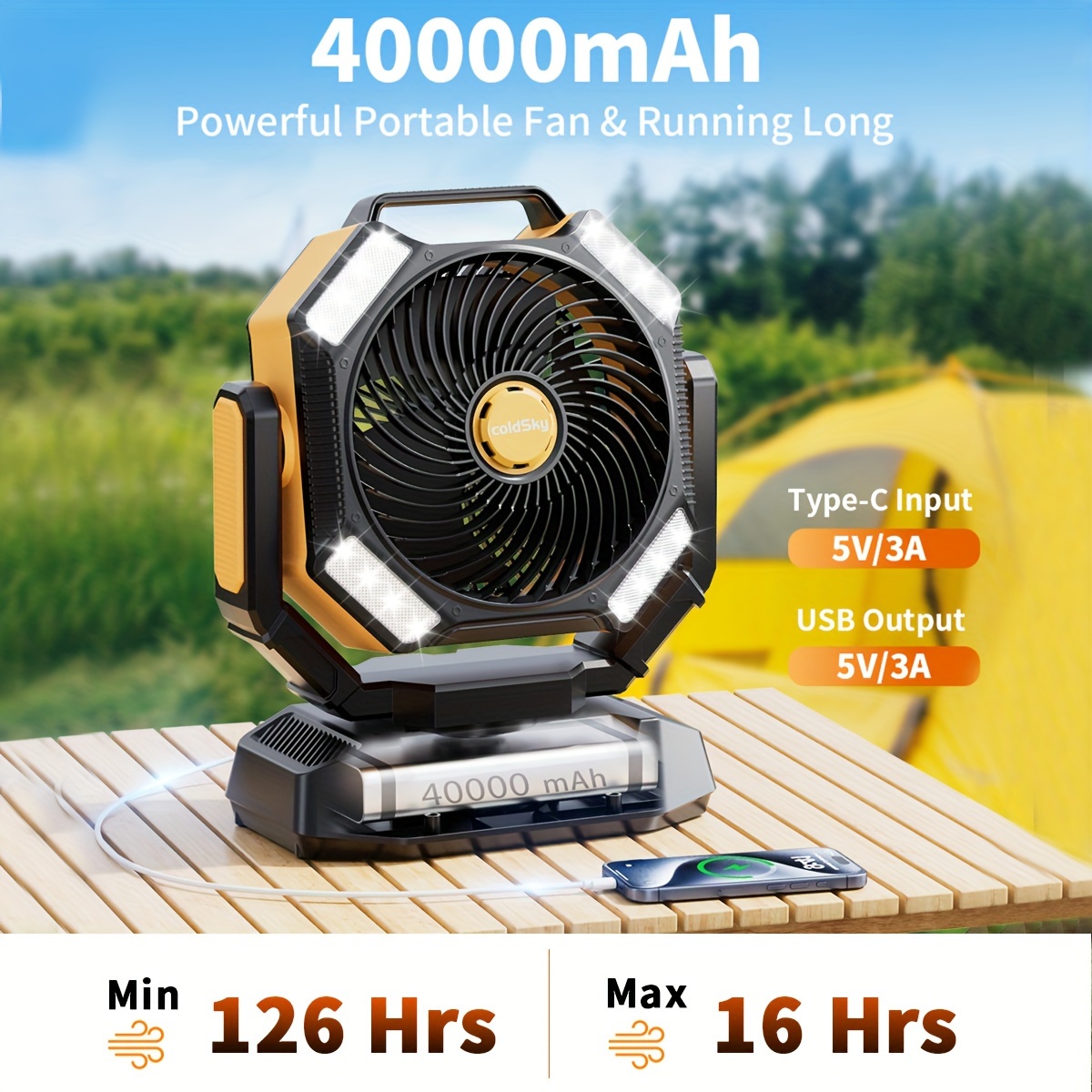 Power Outage Light - Ventilateur de camping coldSky, ventilateur à